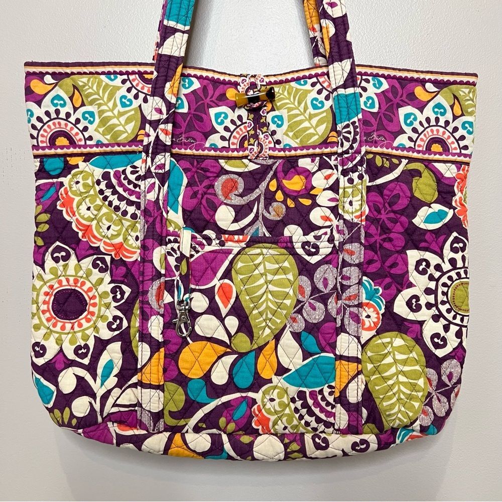 Vera Bradley Retired Plum Crazy Floral Pattern Tote Bag Purse - Picture 4 of 15